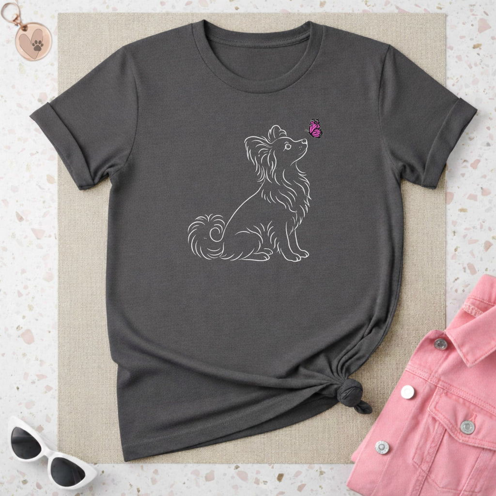 Papillon Dog with Butterfly Graphic T-Shirt