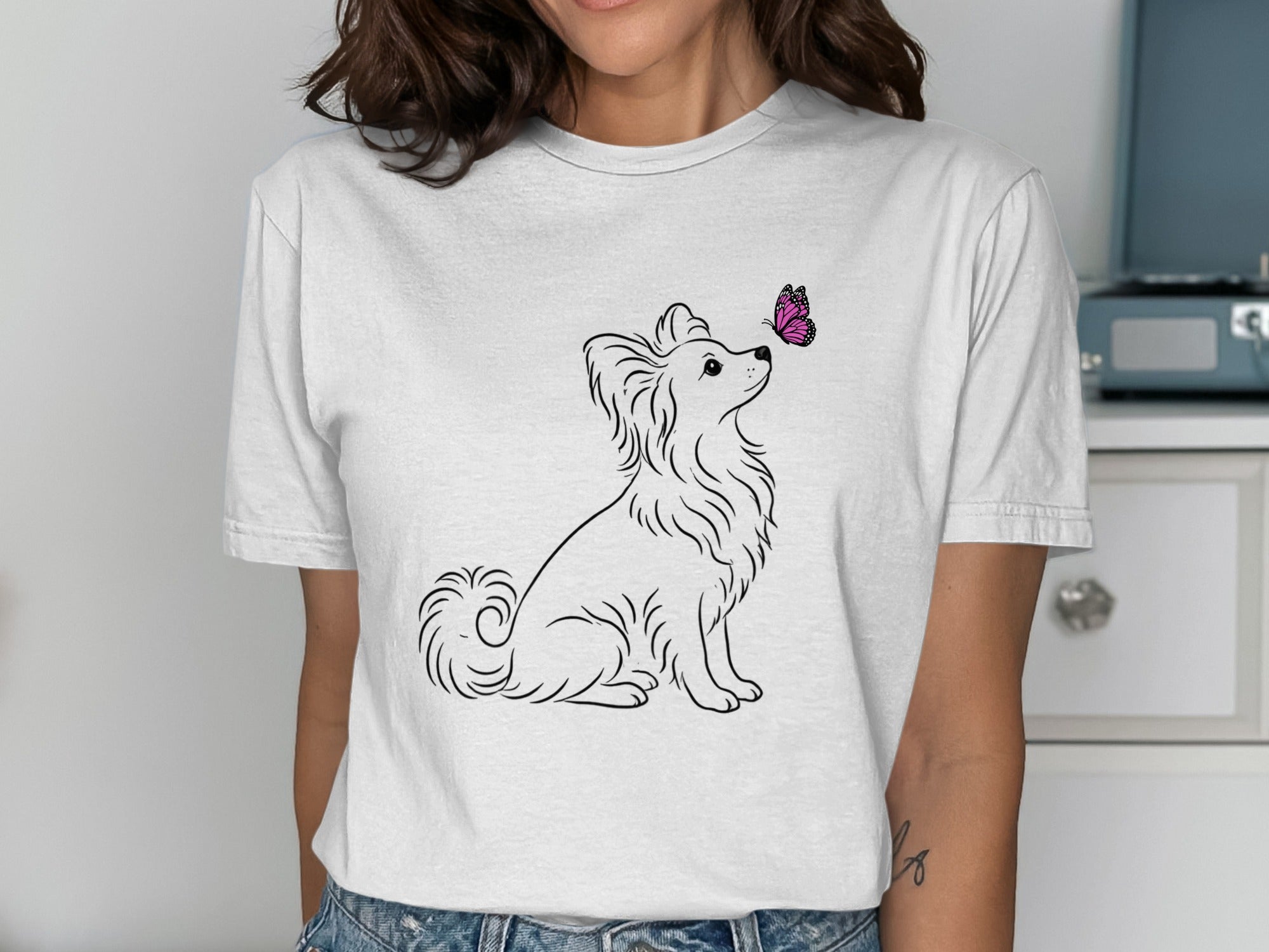 Adorable Dog and Butterfly Graphic T-Shirt Design