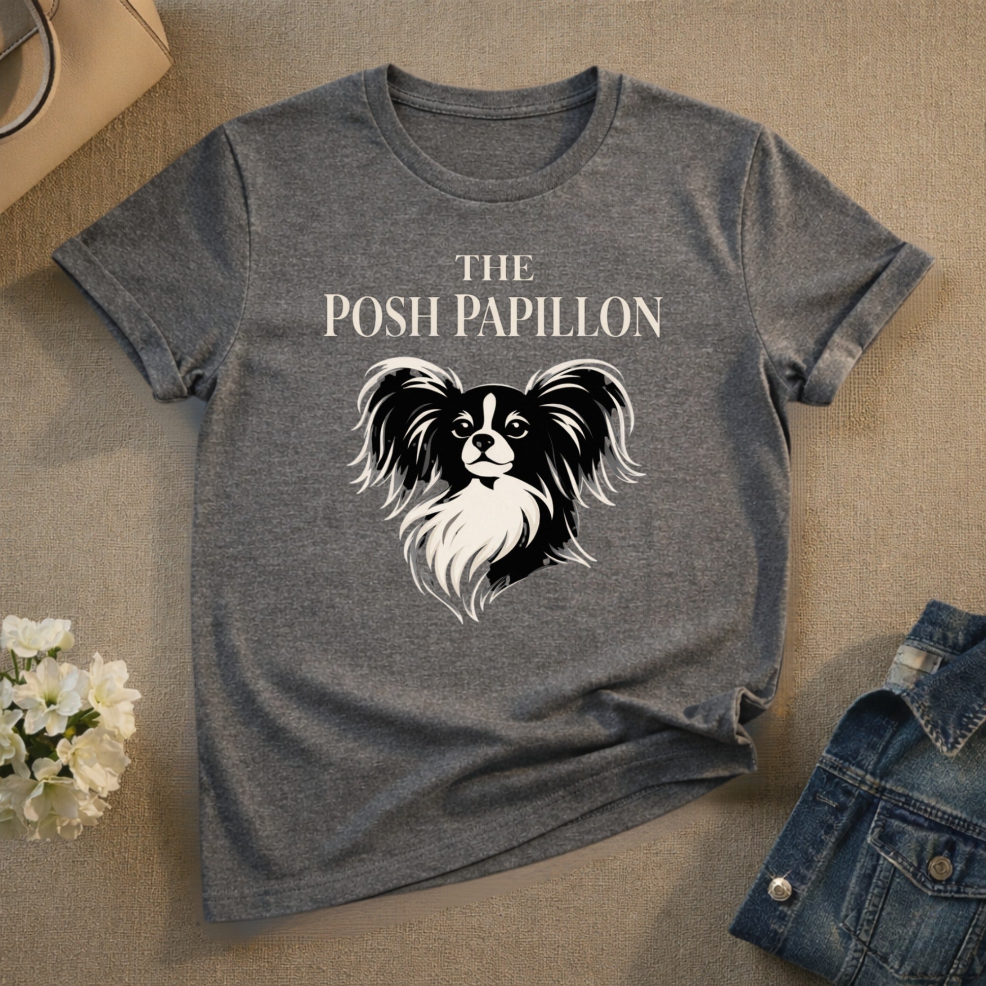 The Posh Papillon Graphic Tee with Dog Print Design