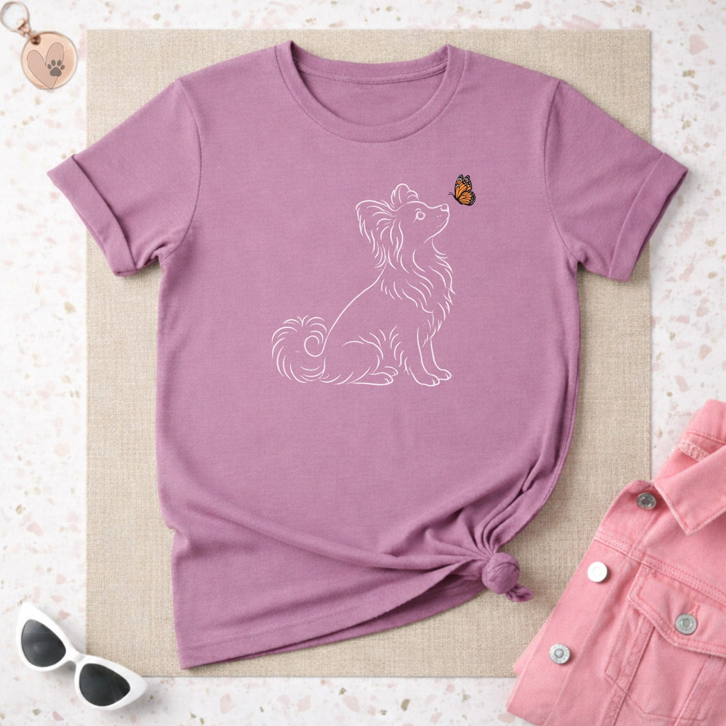 Cute Dog and Butterfly Graphic on Pink T-Shirt