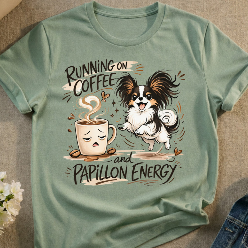 Running on Coffee and Papillon Energy Funny Dog product type