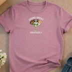 T-shirt with martini glass graphic featuring cute dogs and cats.