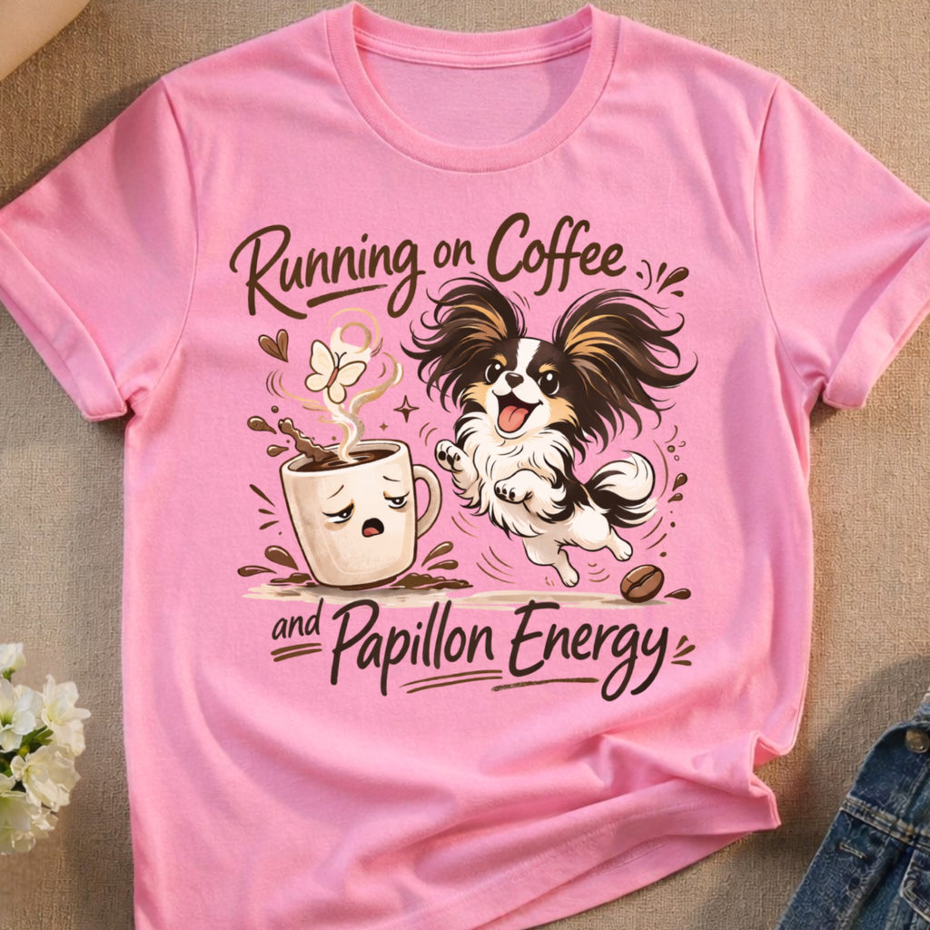 Running on Coffee and Papillon Energy Funny Dog product type