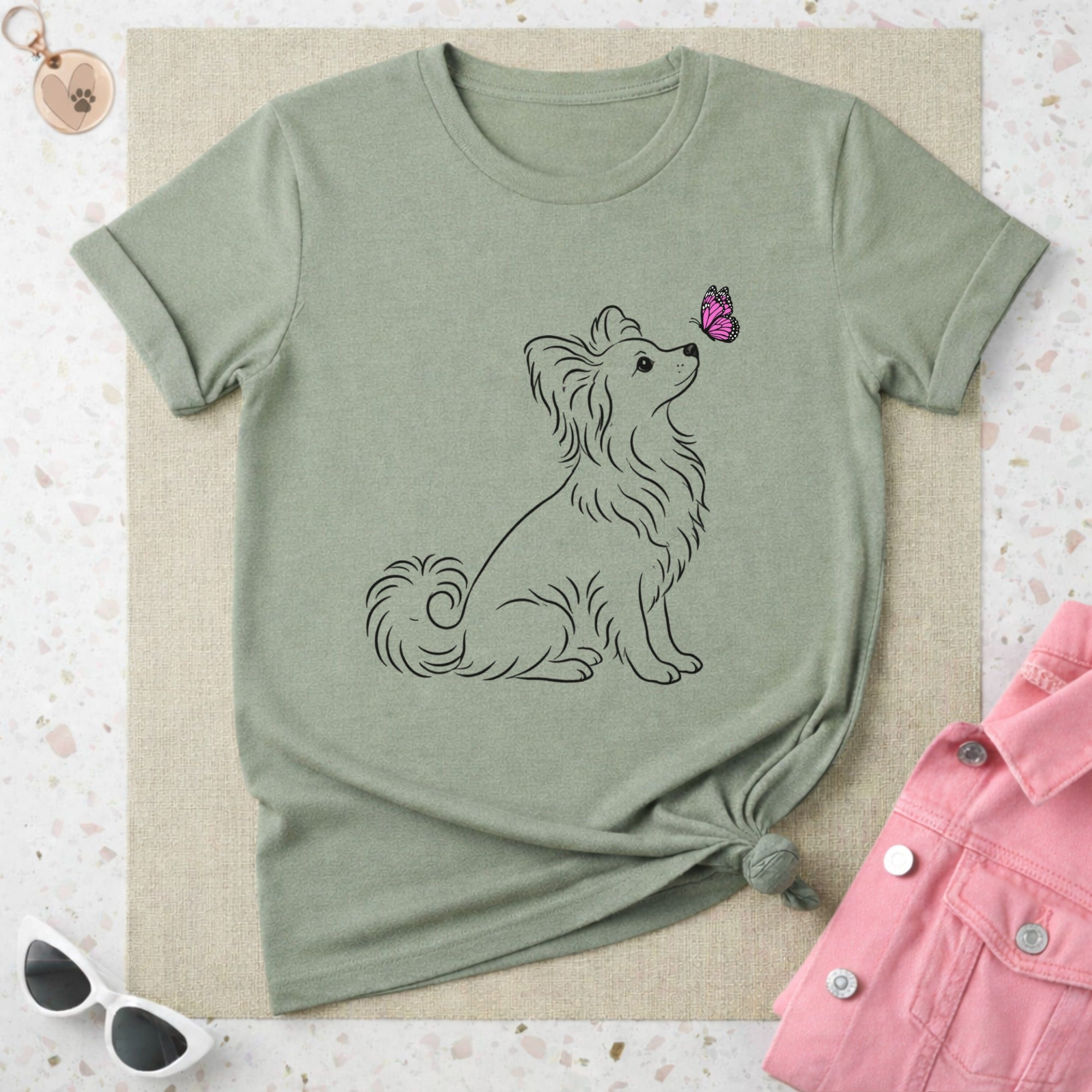 Cute Pomeranian With Pink Butterfly Graphic Shirt