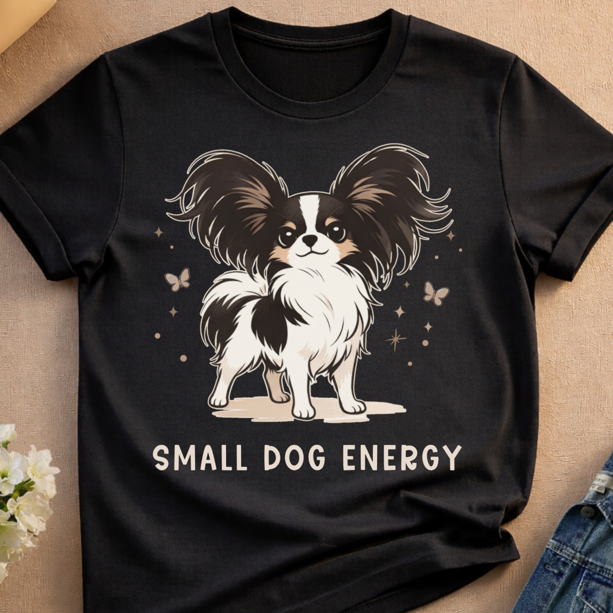 Adorable Papillon Puppy Small Dog Energy Black product type