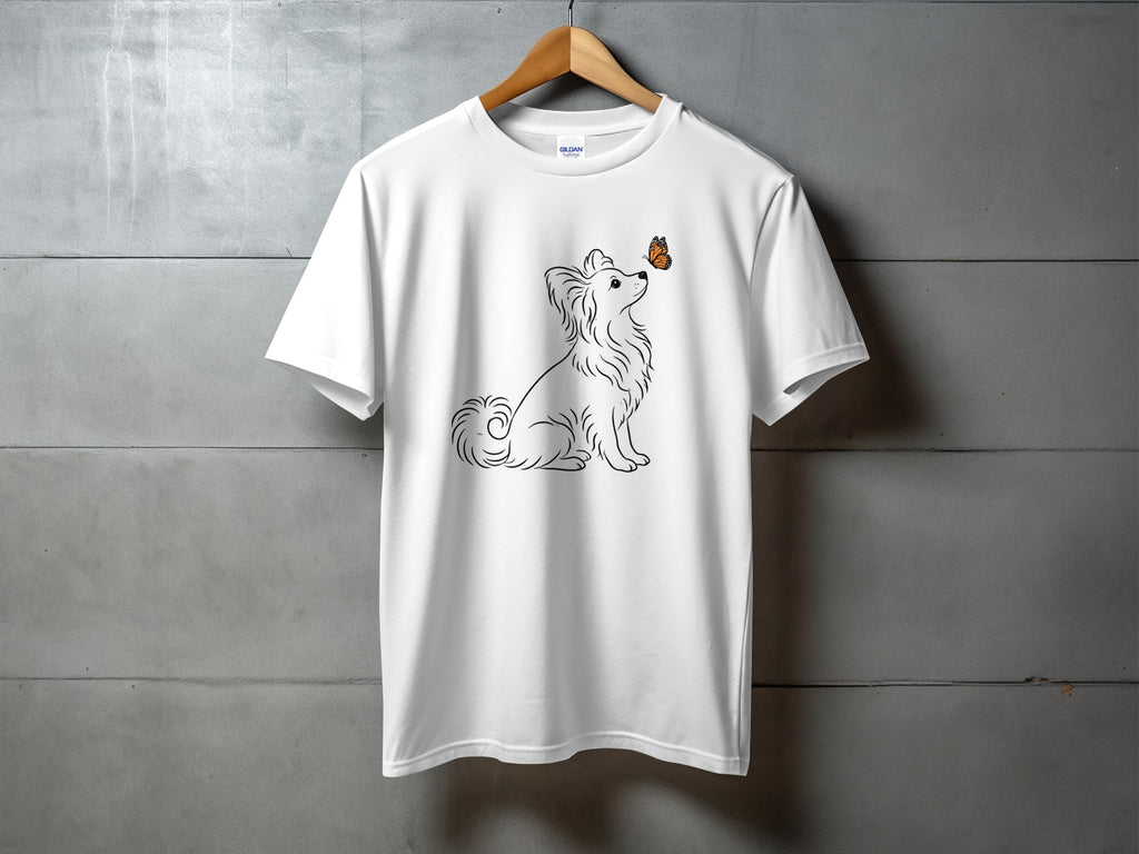 Cute Dog with Butterfly Graphic White T-Shirt Product