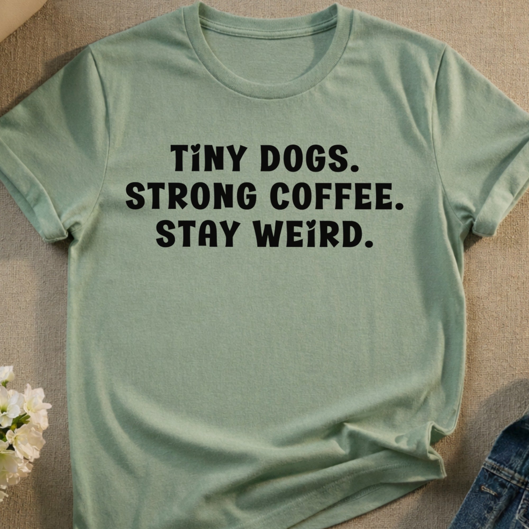 TINY DOGS. STRONG COFFEE. STAY WEIRD. product type