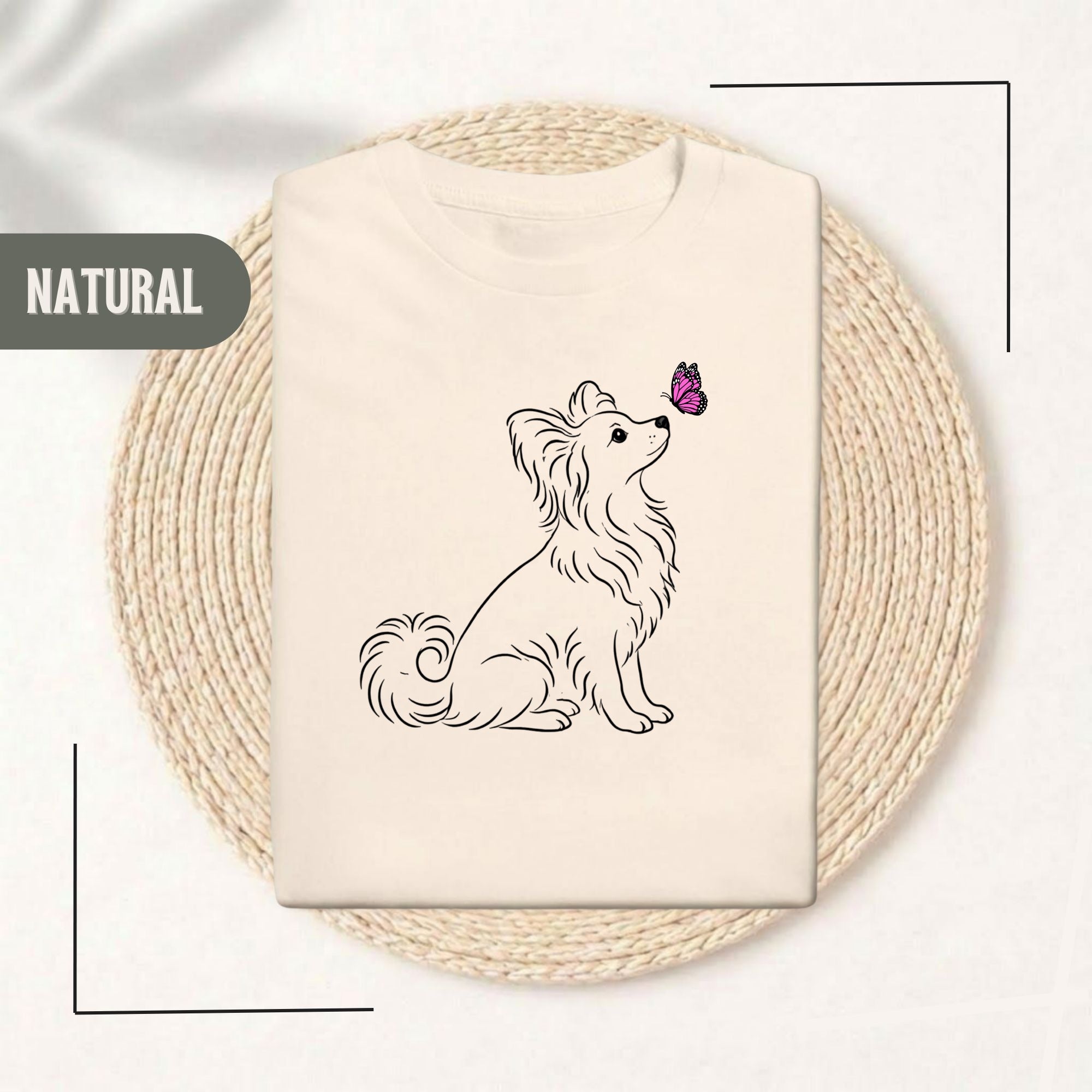 Cute Dog and Butterfly Print Natural Shirt Product