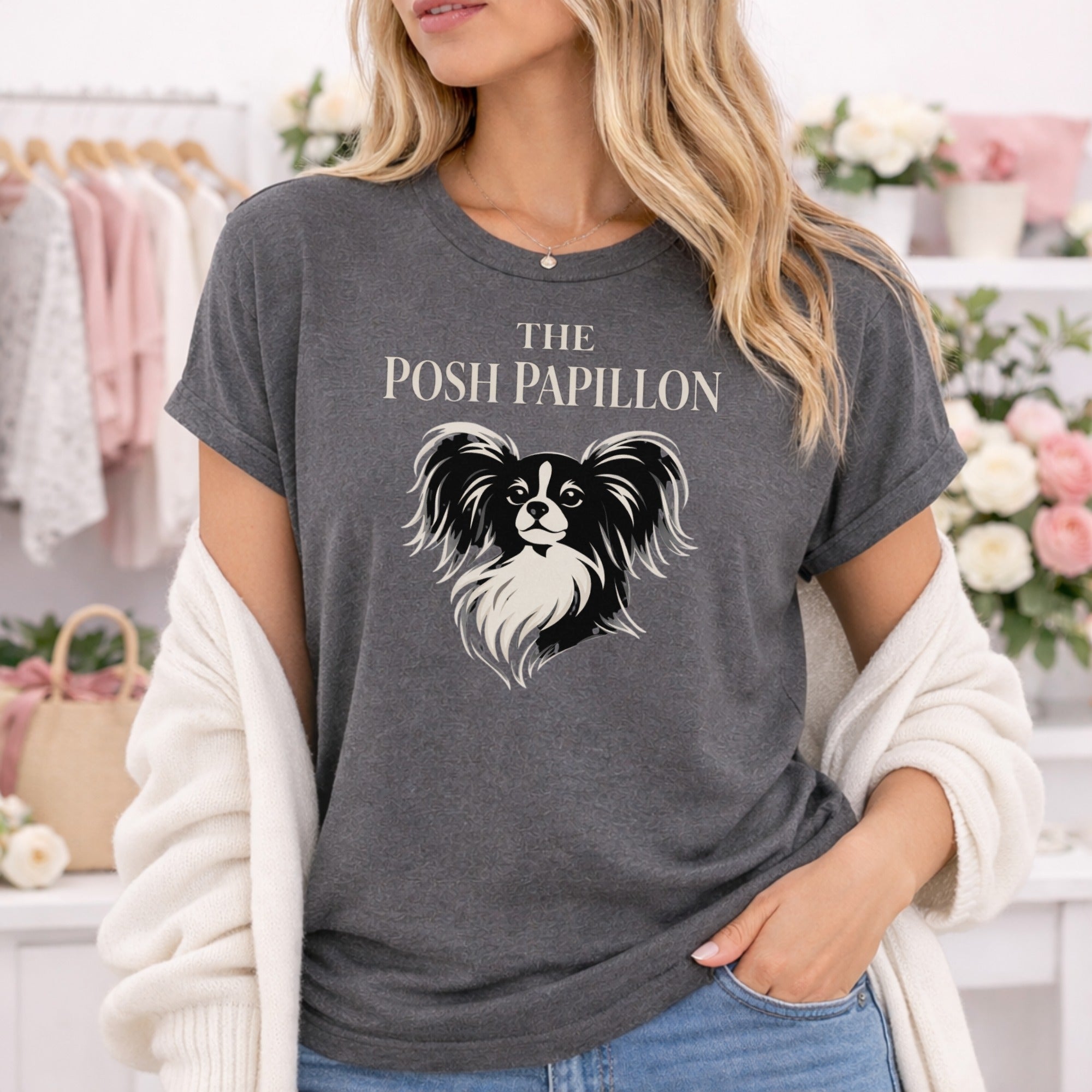Stylish The Posh Papillon Graphic Grey T-Shirt