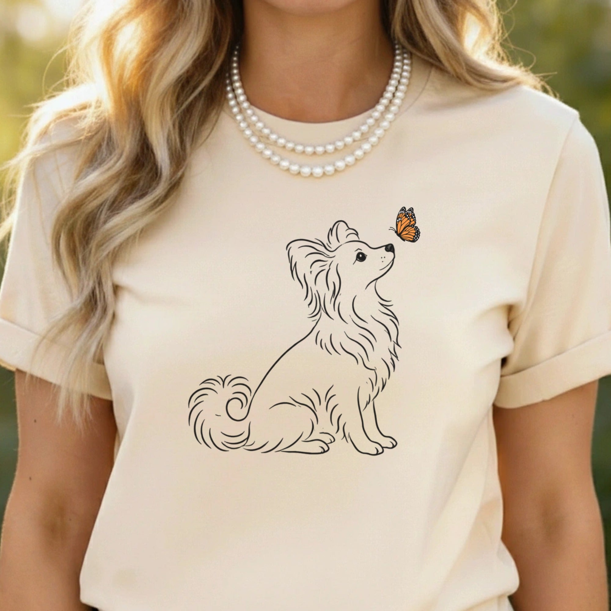 Adorable Dog and Butterfly Graphic Tee Shirt