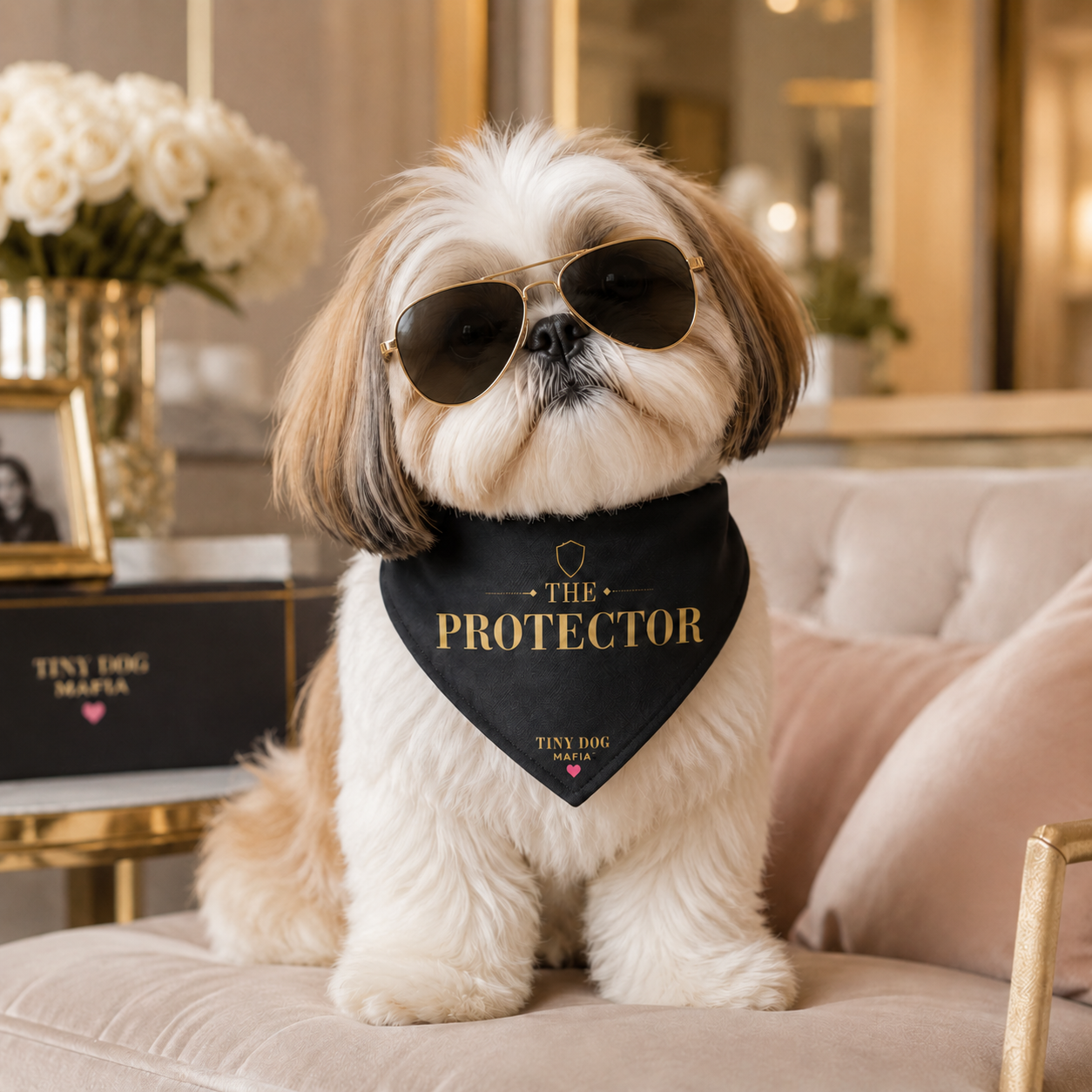 🛡️ The Protector – Tiny Dog Mafia™ Identity Bandana | Clip-On Pet Bandana