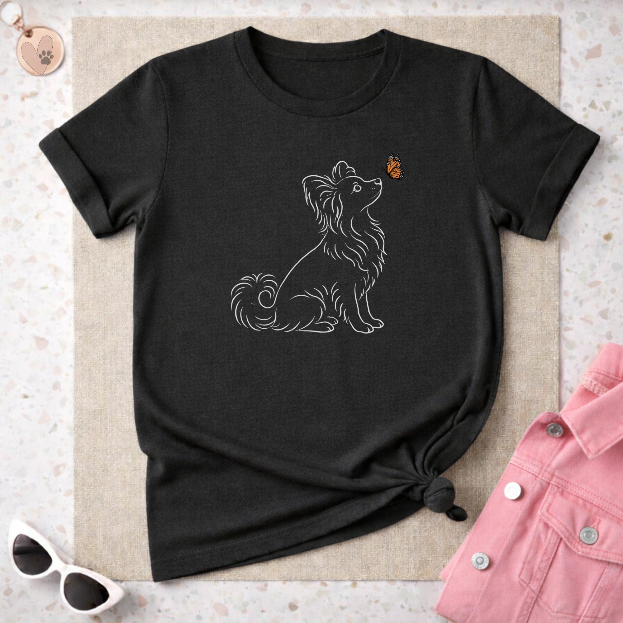 Cute Papillon Dog Butterfly Design Graphic T-shirt