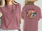 Uncorked & Unleashed graphic tee with wine and dog beach scene on back.
