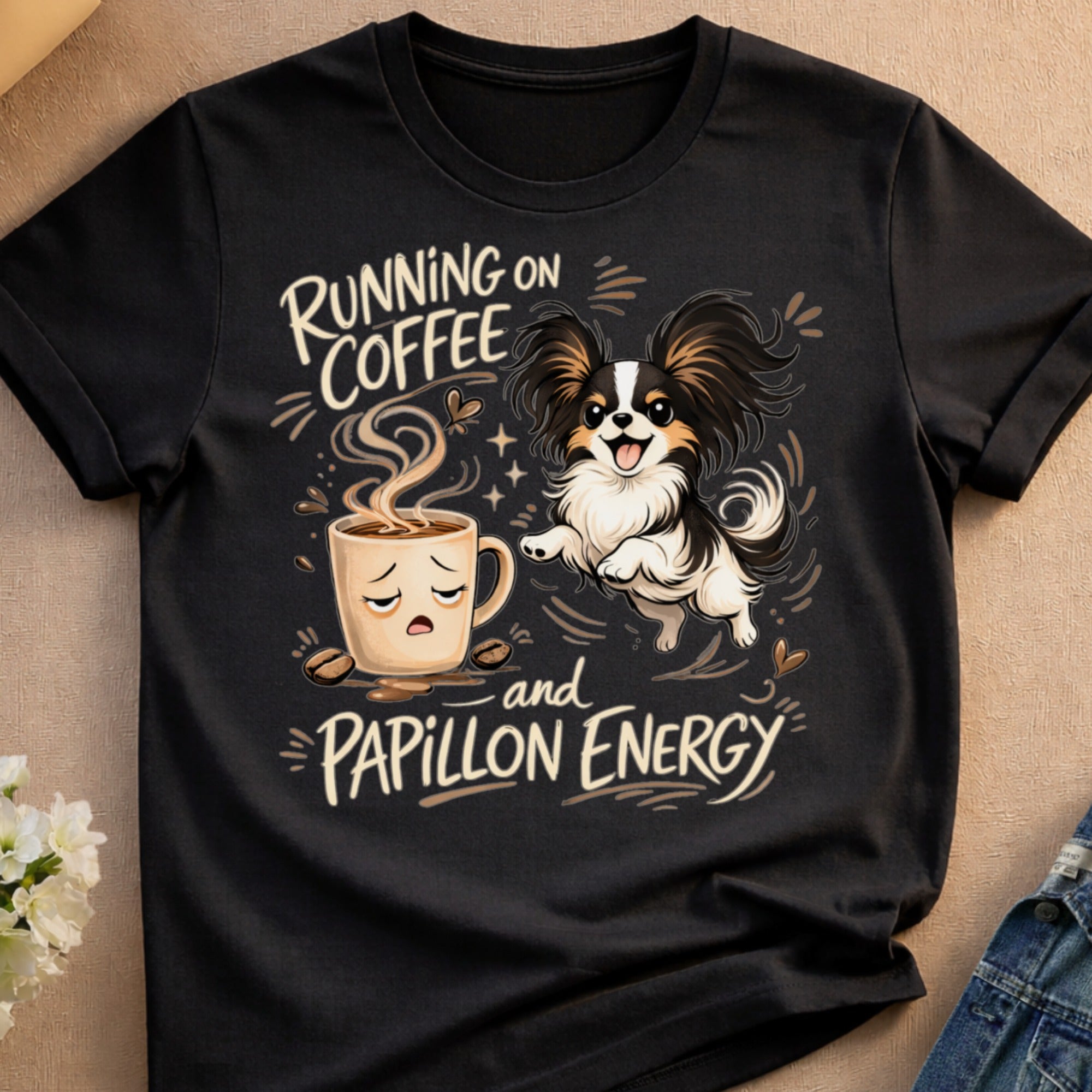 RUNNING ON COFFEE and PAPILLON ENERGY t-shirt