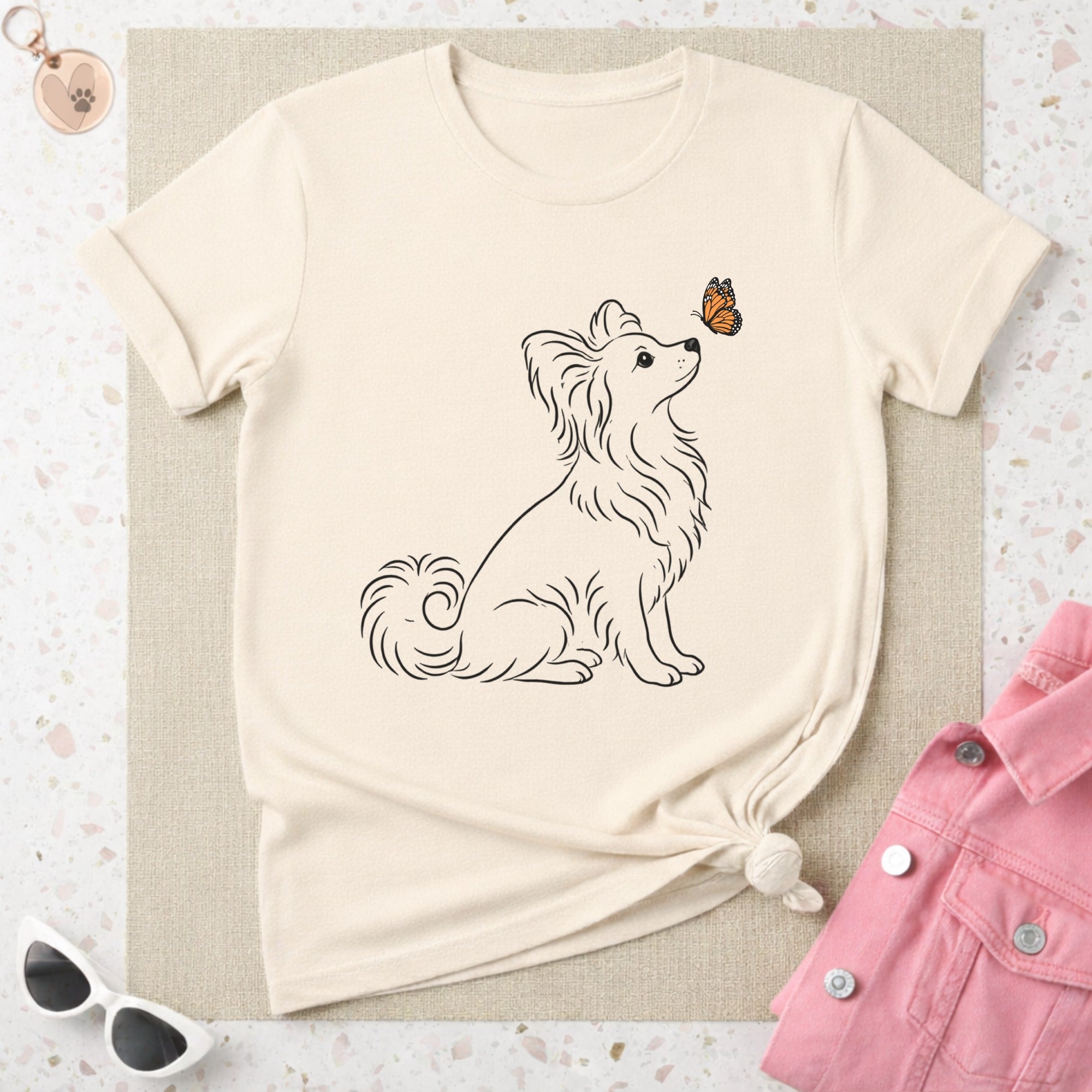 Cute Dog Illustration with Butterfly T-shirt