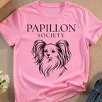 Pink t-shirt with "PAPILLON SOCIETY" and a dog's head illustration.