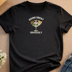 Black t-shirt with three cartoon dogs in a martini glass.