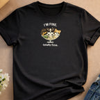 Black t-shirt with three cartoon puppies in a martini glass.