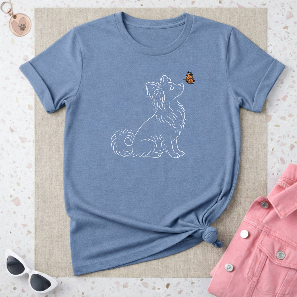Cute Dog and Butterfly Design Blue Graphic Shirt